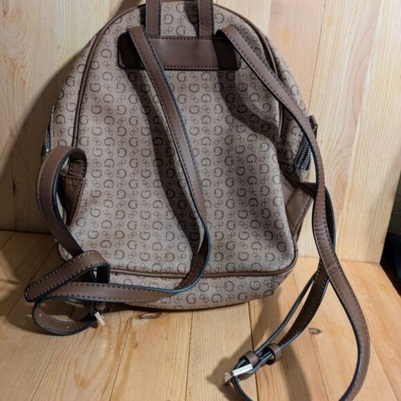 Guess Brown Monogram Pattern Mini Backpack - Picture 3 of 8